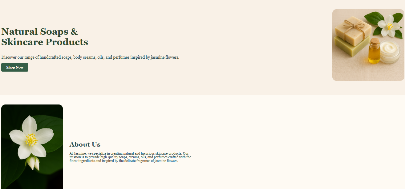 Screenshot placeholder of Jasmine Shop Landing Page